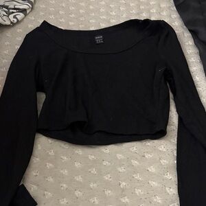 SHEIN Black Cropped Long Sleeve Blouse